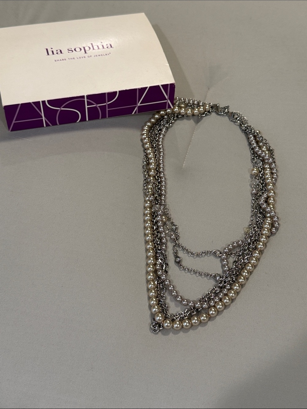 Lia Sophia Silver and Pearl Multi-Strand Statement Necklace